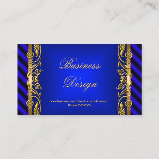 青エレガント王室のの金ゴールドフローラリップル 名刺 (正面)