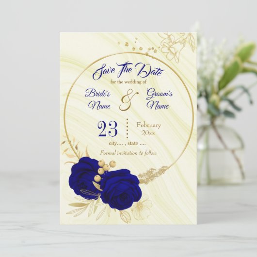 青エレガント王室のの金ゴールドフローラ保存日 セーブザデート (スタンド正面)