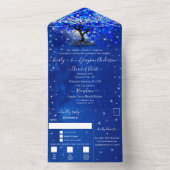 青エレガント王室のハートリーフ結婚の オールインワン招待状 (内側)