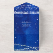 青エレガント王室のハートリーフ結婚ツリー オールインワン招待状 (外側)