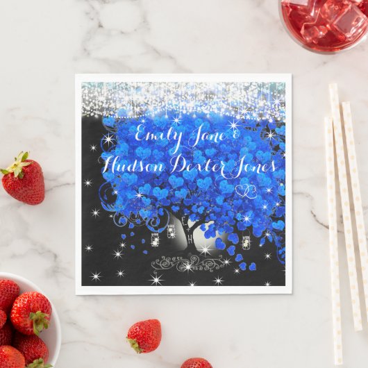 青エレガント王室のハート葉ツリー スタンダードランチョンナプキン (インサイチュ)