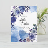 青エレガント王室のバラファンシーQRコード結婚s 招待状 (スタンド正面)