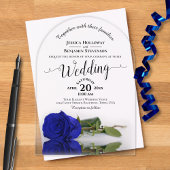 青エレガント王室のバラレースのよう書道結婚の アクリル招待状