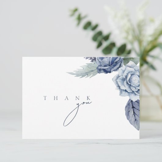 青エレガント王室のバラ結婚フローラ サンキューカード (スタンド正面)