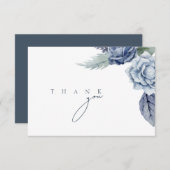 青エレガント王室のバラ結婚フローラ サンキューカード (正面/裏面)