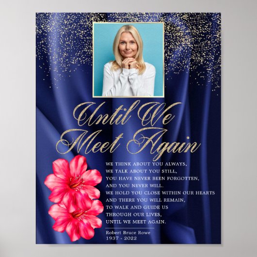 青エレガント王室のビロードフローラ葬式詩のサイン ポスター (正面)