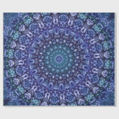 青エレガント王室のフローラダマスクパターン ラッピングペーパー (フラット)