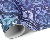 青エレガント王室のフローラダマスクパターン ラッピングペーパー (ロールコーナー)