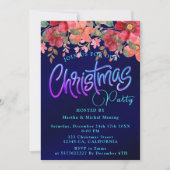 青エレガント王室のフローラフェイク銀 招待状 (正面)