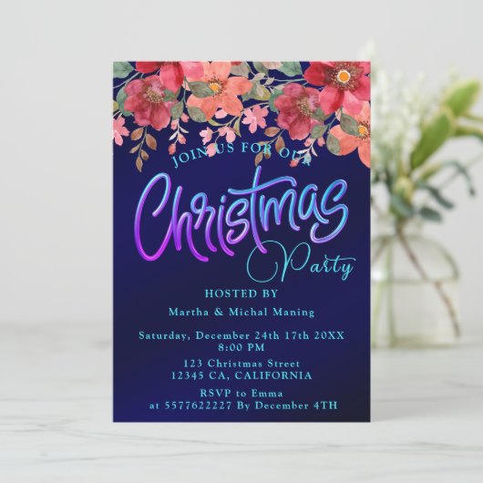 青エレガント王室のフローラフェイク銀 招待状 (スタンド正面)