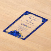 青エレガント王室のフローラフォーマルバラ結婚ズ アクリル招待状 (レイダウン)