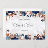 青エレガント王室のモダン保存日 招待状 (正面/裏面)