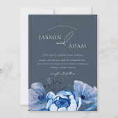 青エレガント王室の光フローラバラ結婚ズ 招待状 (正面)