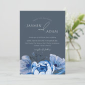 青エレガント王室の光フローラバラ結婚ズ 招待状 (スタンド正面)