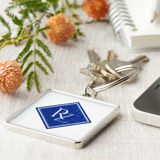 青エレガント王室の大理石ダイアモンドモノグラム キーホルダー (側面)