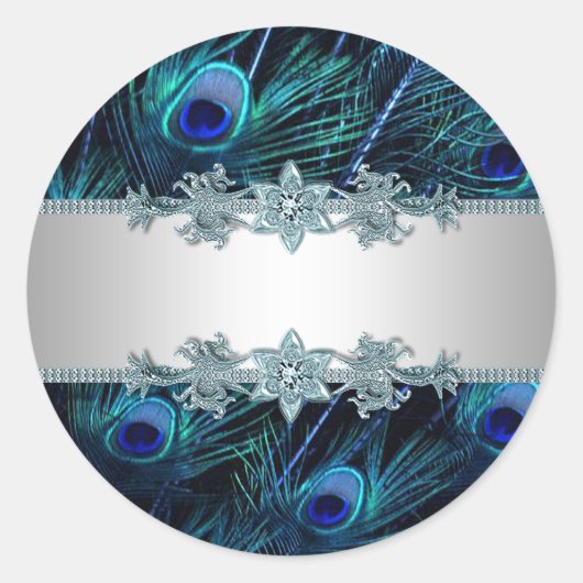 青エレガント王室の孔雀のステッカー ラウンドシール (正面)