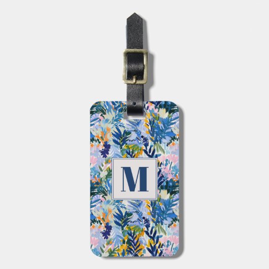 青エレガント王室の抽象芸術モノグラムの ラゲッジタグ (正面縦)