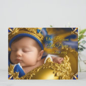 青エレガント王室の王子の男の子のシャワー金ゴールド 招待状 (スタンド正面)