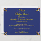 青エレガント王室の王子の男の子のシャワー金ゴールド 招待状 (裏面)