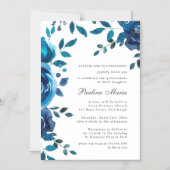 青エレガント王室の白フローラキンセアニラ マグネット招待状 (正面)