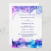 青エレガント王室の紫結婚 招待状 (正面/裏面)