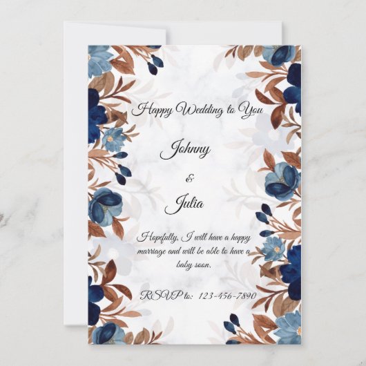 青エレガント王室の結婚式招待状 招待状 (正面)