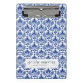 青エレガント王室の色と白のダマスク ミニクリップボード (正面)