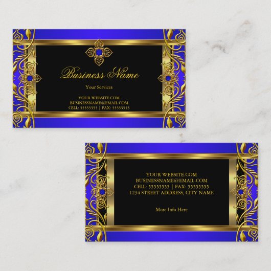 青エレガント王室の華美宝石ブラック金ゴールド 名刺 (正面/裏面)