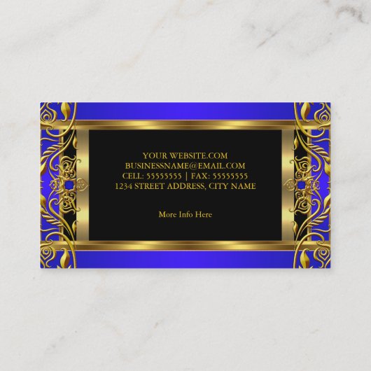 青エレガント王室の華美宝石ブラック金ゴールド 名刺 (裏面)