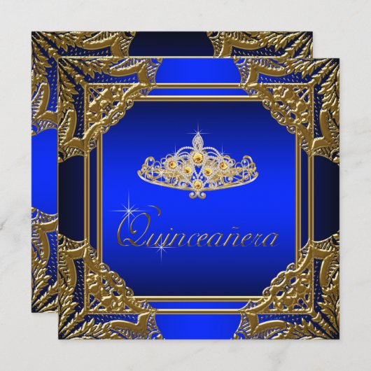 青エレガント王室の金ゴールドキンセアニェラ 招待状 (正面/裏面)