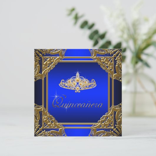 青エレガント王室の金ゴールドキンセアニェラ 招待状 (スタンド正面)