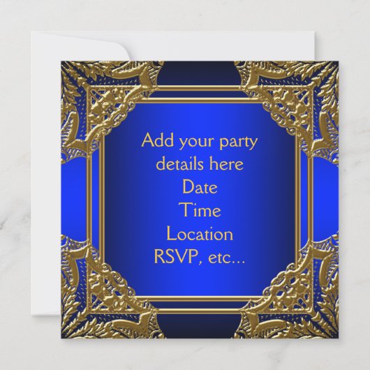 青エレガント王室の金ゴールドキンセアニェラ 招待状 (裏面)