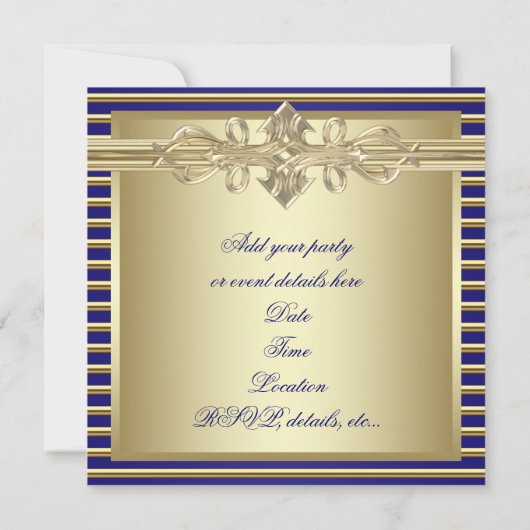 青エレガント王室の金ゴールドパーティの招待状 招待状 (裏面)