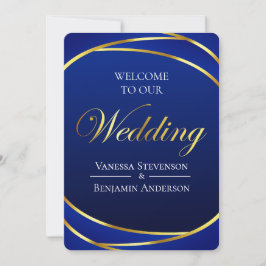 青エレガント王室の金ゴールドレースQRコード結婚 招待状