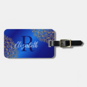 青エレガント王室の金ゴールド曼荼羅モノグラムの ラゲッジタグ (正面横)