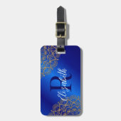 青エレガント王室の金ゴールド曼荼羅モノグラムの ラゲッジタグ (正面縦)