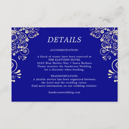 青エレガント王室の金ゴールド結婚詳細 エンクロージャーカード (正面)