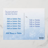 青エレガント王室の金ゴールド雪カスタム片 箔シーズンポストカード (裏面)