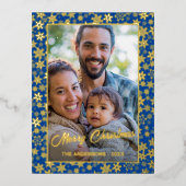 青エレガント王室の金ゴールド雪カスタム片 箔シーズンポストカード (正面)