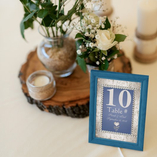 青エレガント王室の銀のテーブル番号 招待状