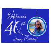 青エレガント王室の40th誕生日の写真 ラージペーパーバッグ (裏面)