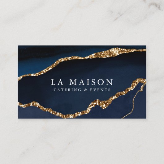青エレガント瑪瑙+フェイク金ゴールドグリッター 名刺 (正面)