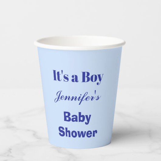 青エレガント男の子のジェンダーが赤ちゃんシャワーを明かす 紙コップ (正面)