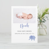 青エレガント男の赤ちゃん写真誕生 案内状 (スタンド正面)