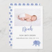 青エレガント男の赤ちゃん写真誕生 案内状 (正面/裏面)