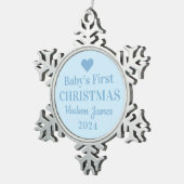 青エレガント男の赤ちゃん初めてのクリスマス スノーフレークピューターオーナメント (右)