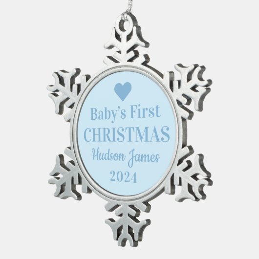 青エレガント男の赤ちゃん初めてのクリスマス スノーフレークピューターオーナメント (右)
