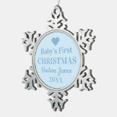 青エレガント男の赤ちゃん初めてのクリスマス スノーフレークピューターオーナメント (右)