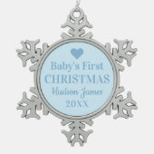 青エレガント男の赤ちゃん初めてのクリスマス スノーフレークピューターオーナメント (正面)