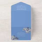 青エレガント白と灰色のフローラ結婚の オールインワン招待状 (外側)